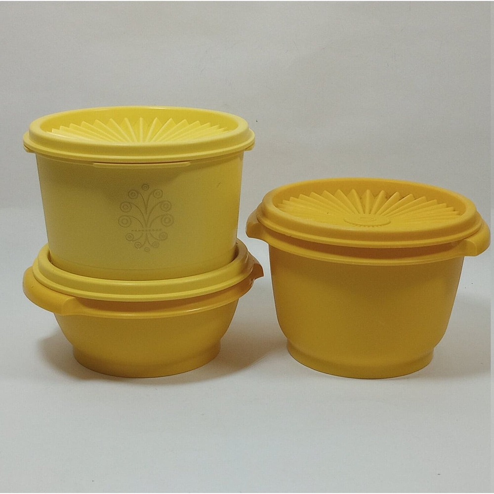 Vintage Yellow Tupperware Containers 3 Different Sizes (b5)